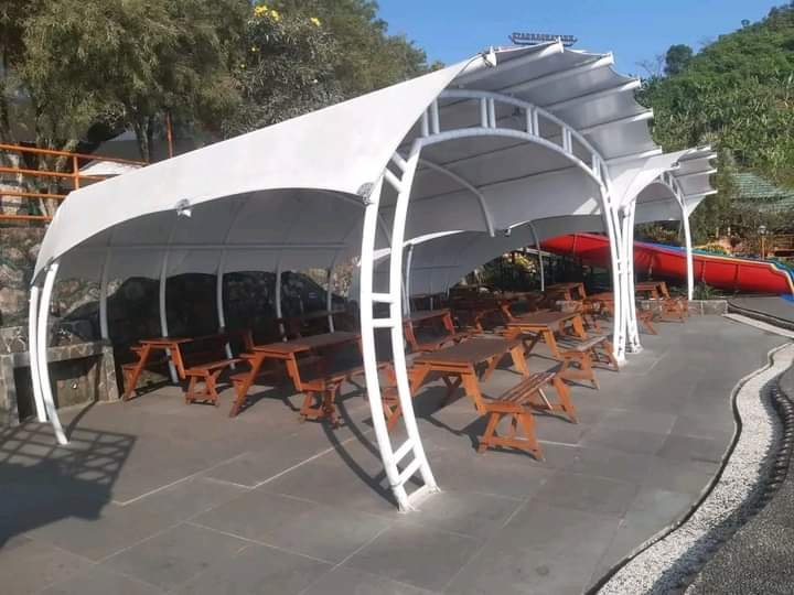 Tenda membran cafe modern di Cianjur buatan Bengkel Las Nazwa